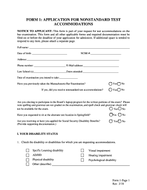 Massachusetts Application Test Bar  Form