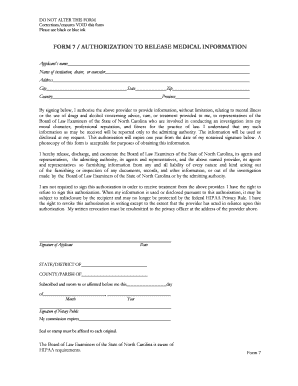 North Carolina Form 7 Waiver and Release
