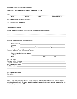 FORM #12 RECORD of CRIMINALTRAFFIC CASES