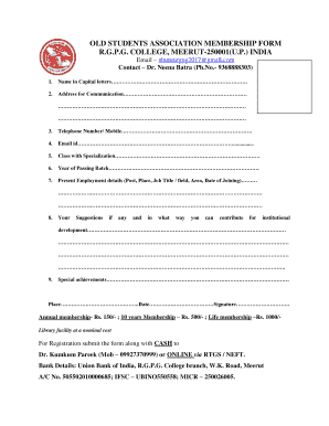 Old Students Association Memebership Form