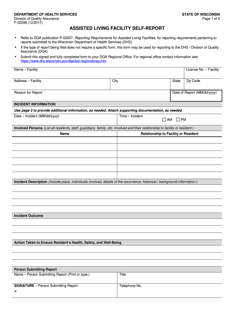 Wisconsin Self Report Form