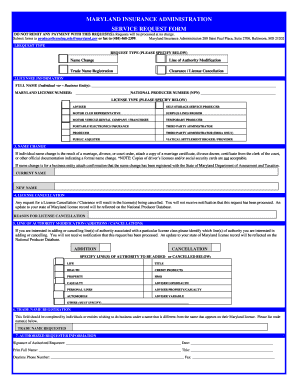 Maryland Insurance Administration Service Request Form