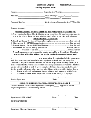 Chapter Receipt NO# Facility Request Form