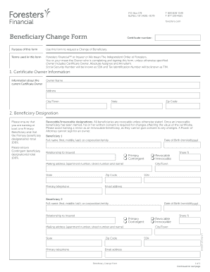  Foresters Beneficiary Change Form 2017-2024