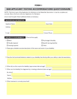 Get and Sign BAR APPLICANT TESTING ACCOMMODATIONS QUESTIONNAIRE  Form