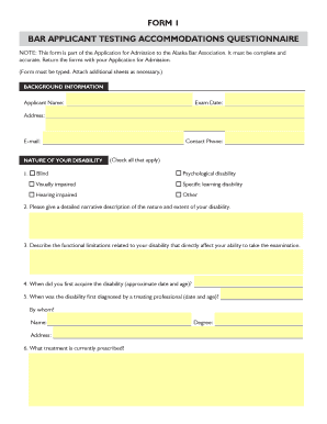 BAR APPLICANT TESTING ACCOMMODATIONS QUESTIONNAIRE  Form