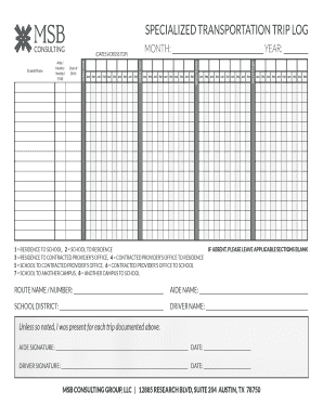 SPECIALIZED TRANSPORTATION TRIP LOG  Form