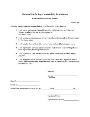 Certification of Supervising Attorney Alabama Bar Exam  Form