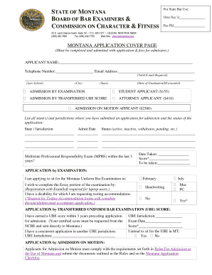Montana Application Cover Page  Form