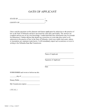 OATH of APPLICANT  Form