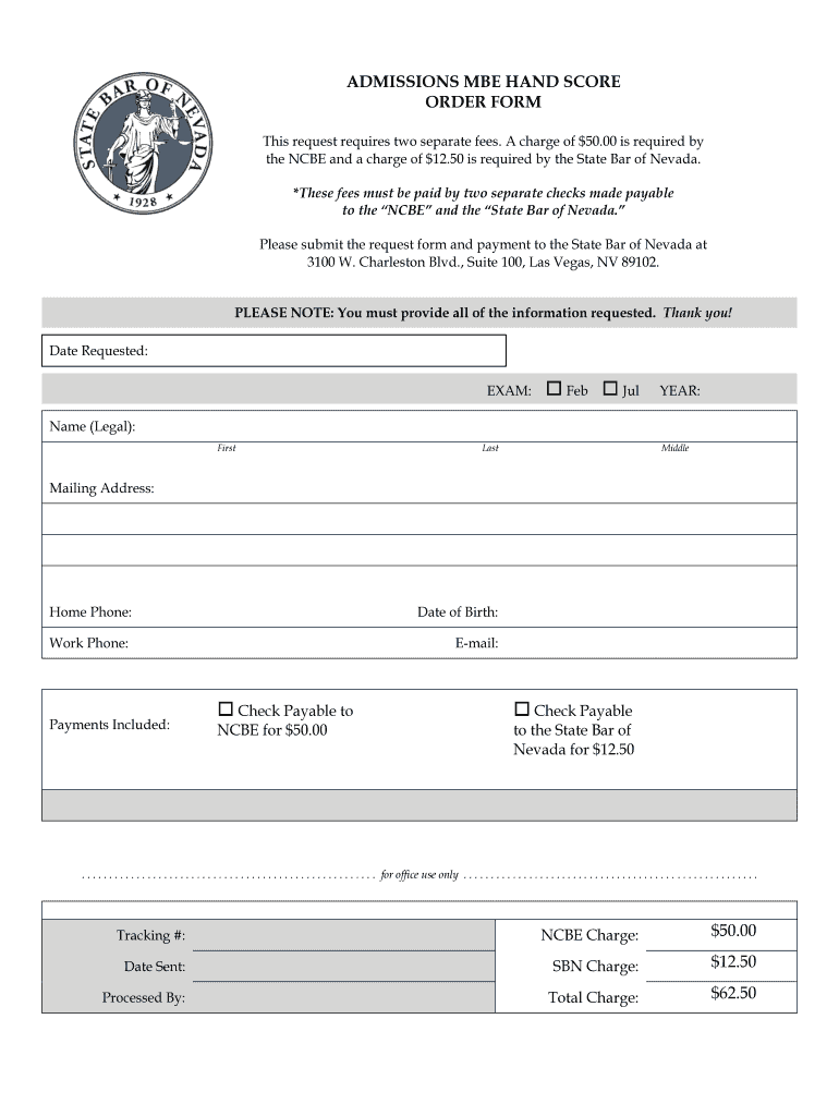 Admissions Mbe Hand Score Order Form $50 00 $12 50 $62 50