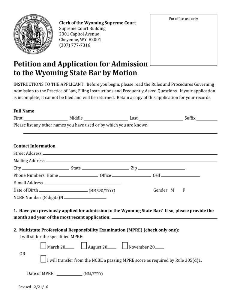 Wy Admission Motion  Form