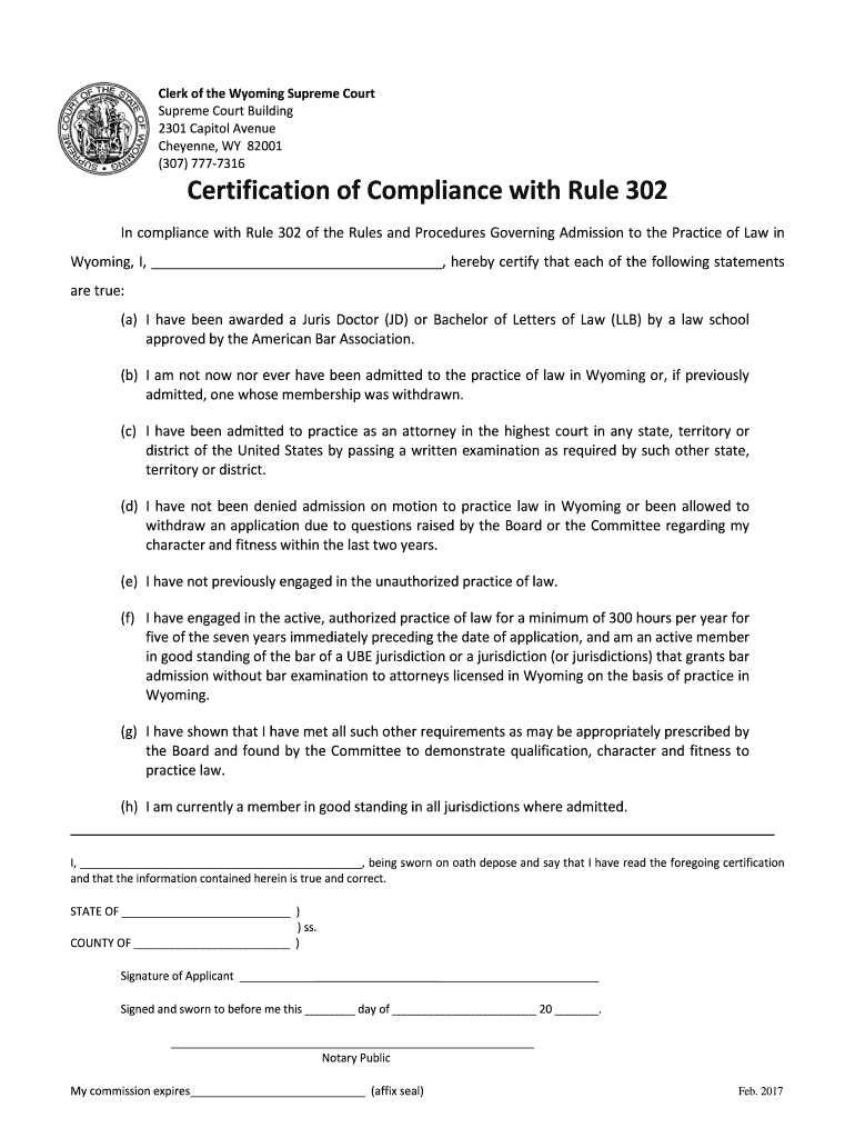 Wyoming Certification Compliance Rule 302  Form