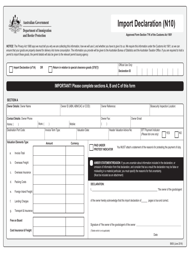  B650 Form 2016