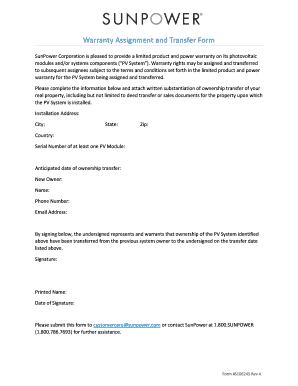 Sunpower Warranty Transfer  Form