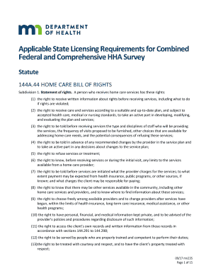 Applicable State Licensing Requirements for Combined Federal and Comprehensive HHA Survey Comprehensive Home Care Provider Surve  Form