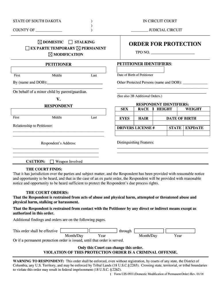 Sd Ujs Order Protection  Form