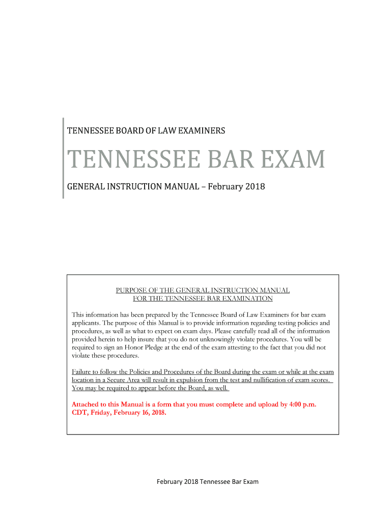 Tennessee Bar Exam Dates 20182024 Form Fill Out and Sign Printable