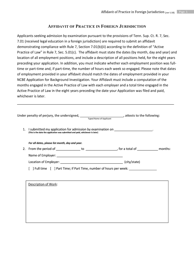  Affidavit of Practice in Foreign Jurisdiction 2018-2024