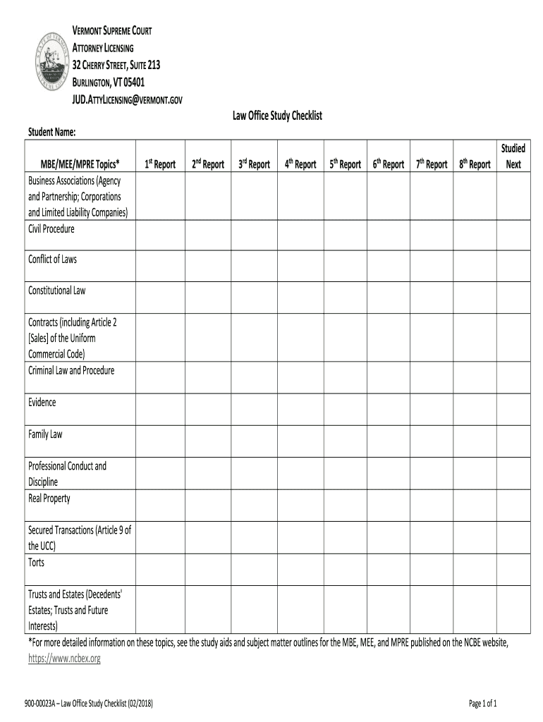 Get and Sign Law Office Study Checklist BURLINGTON, VT Vermont Judiciary 2018-2022 Form