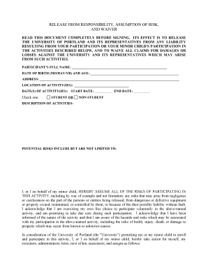 Release Assumption Risk Waiver Form Template