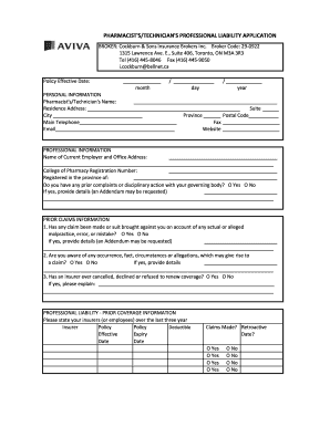 Aviva Liability Insurance  Form