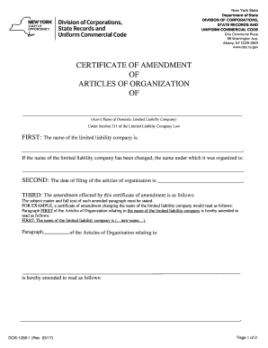 CERTIFICATE of AMENDMENT of ARTICLES of ORGANIZATION  Form