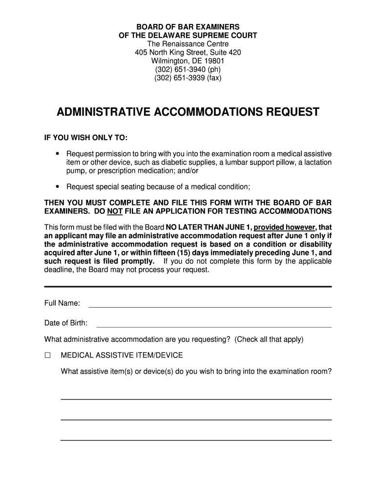 Administrative Accommodations Form