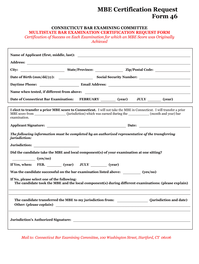 MULTISTATE BAR EXAMINATION CERTIFICATION REQUEST FORM
