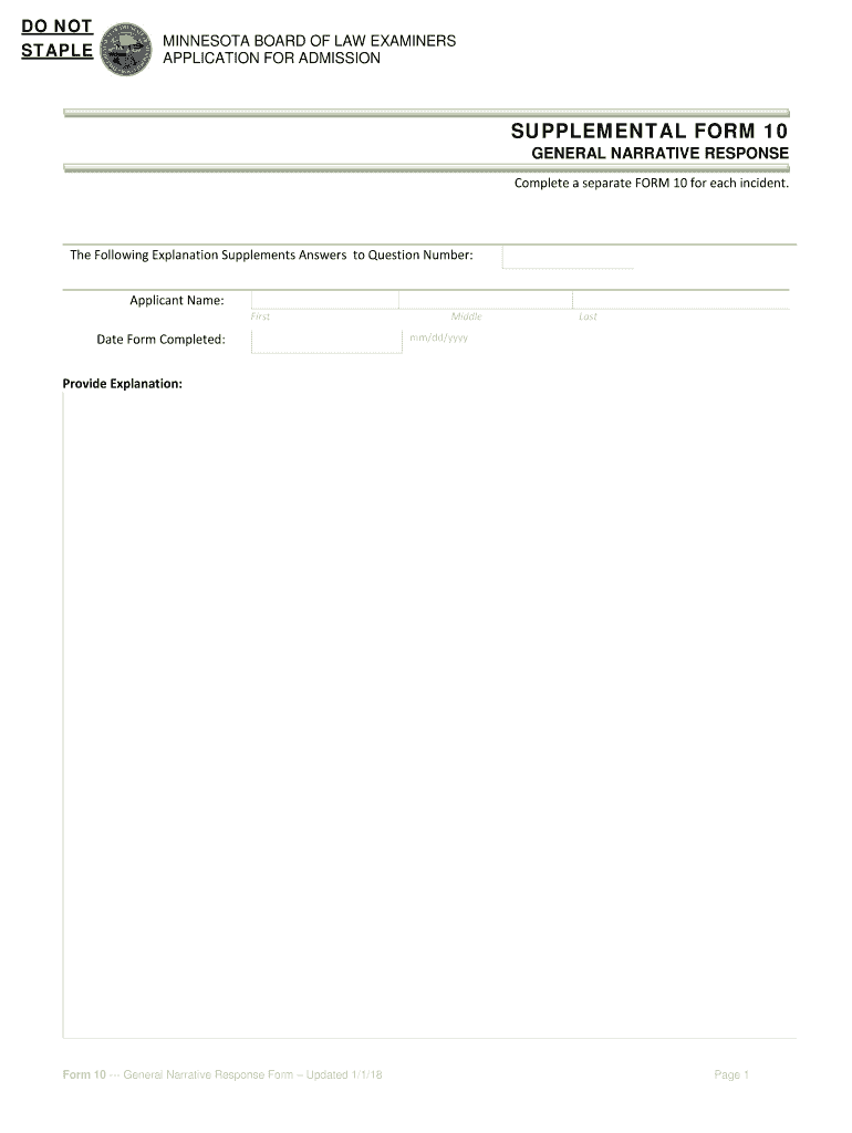 GENERAL NARRATIVE RESPONSE  Form