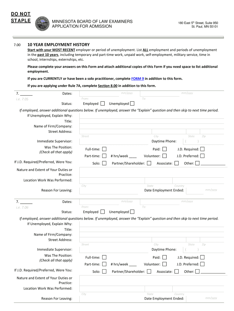 Start with Your MOST RECENT Employer or Period of Unemployment  Form