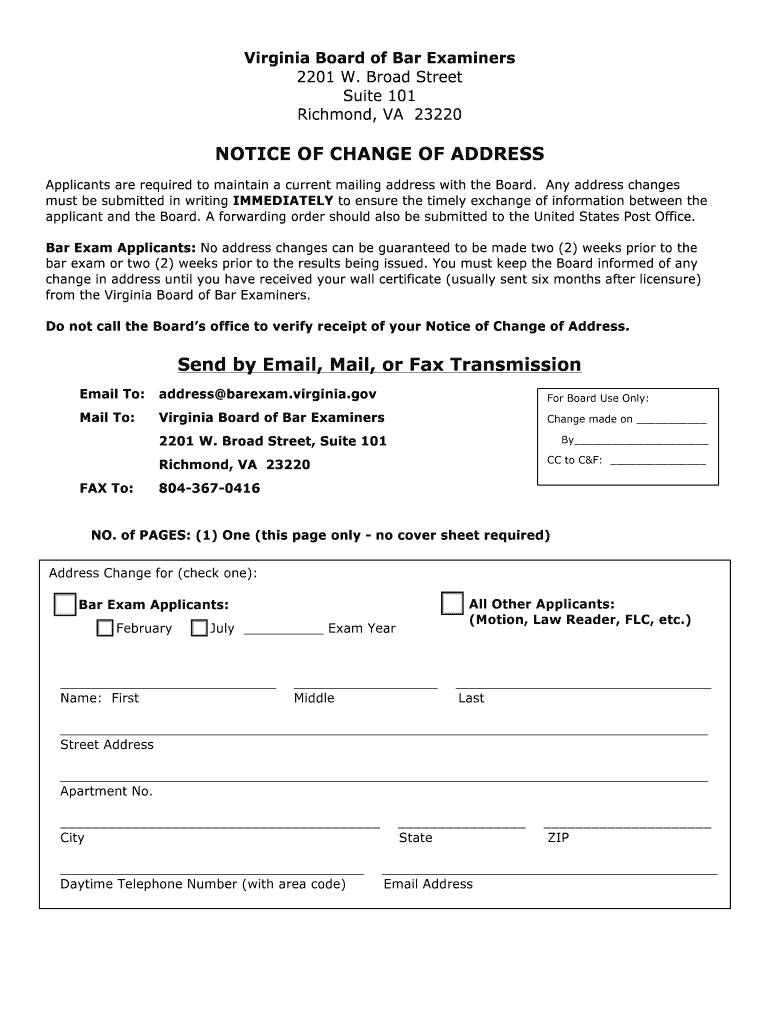 Va Notice Change Address  Form