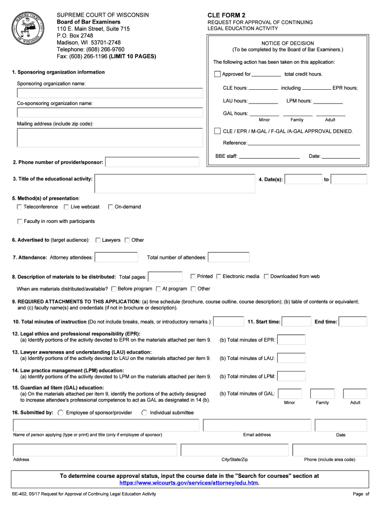 Wisconsin Continuing Cle  Form