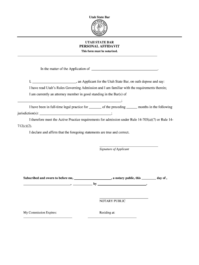 Personal Affidavit Utah State Bar  Form