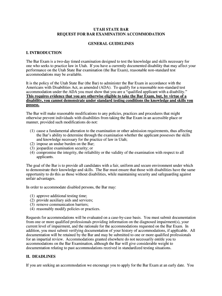 2 General Guidelines for Test Accommodations Utah State Bar  Form