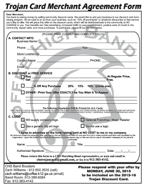 Trojan Card Form Cdr Coffee High School Band Coffee High