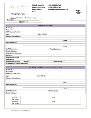 Nail Course Application Forms