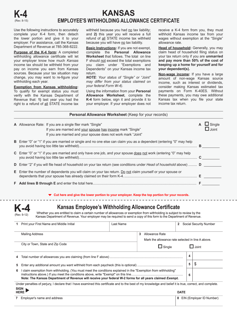  K 4 Fillable Form 2015