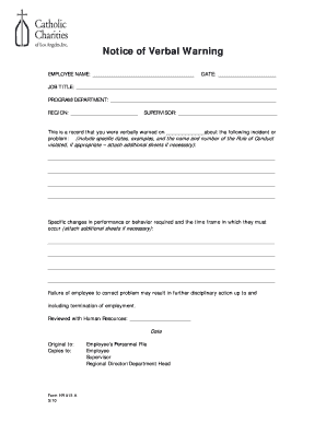 Notice of Verbal Warning  Form