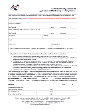 Sample Political Party Membership Form Australian Liberty Alliance