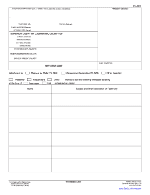 Witness List Fl321 California Judicial Council Court Forms