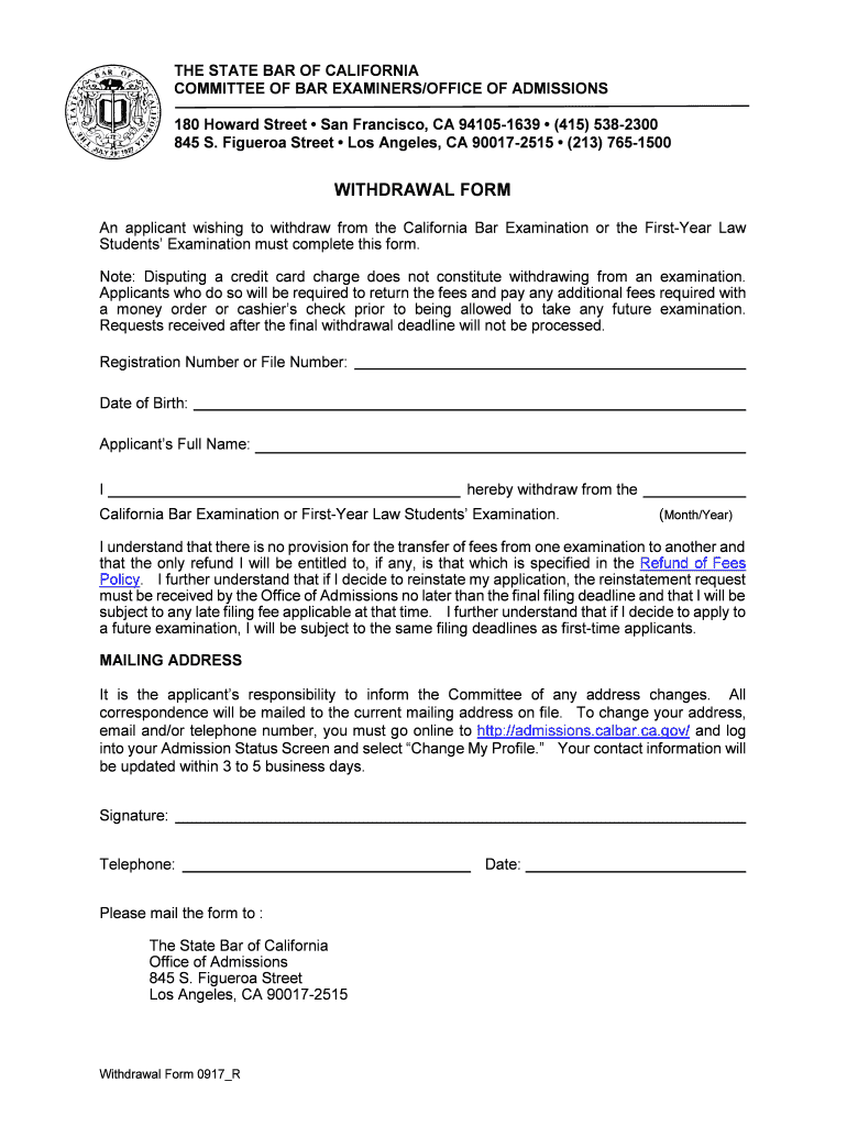 California Withdrawal  Form