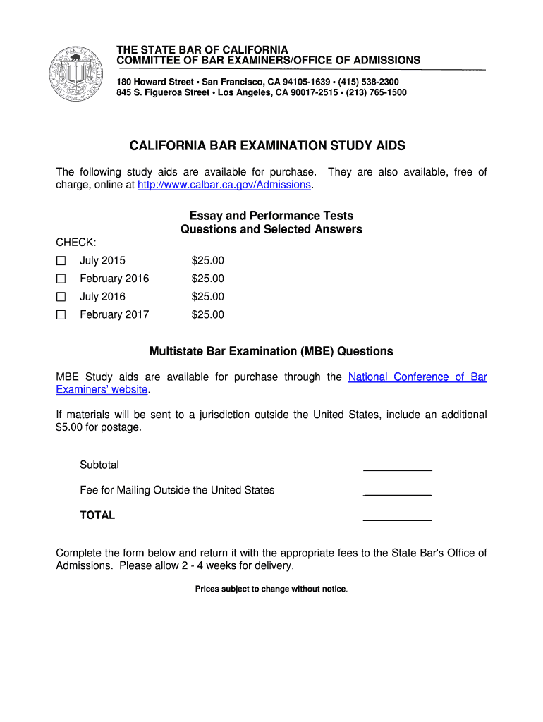 California Bar Examination Study  Form