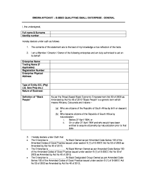 Bbbee Sworn Affidavit Small Enterprise  Form