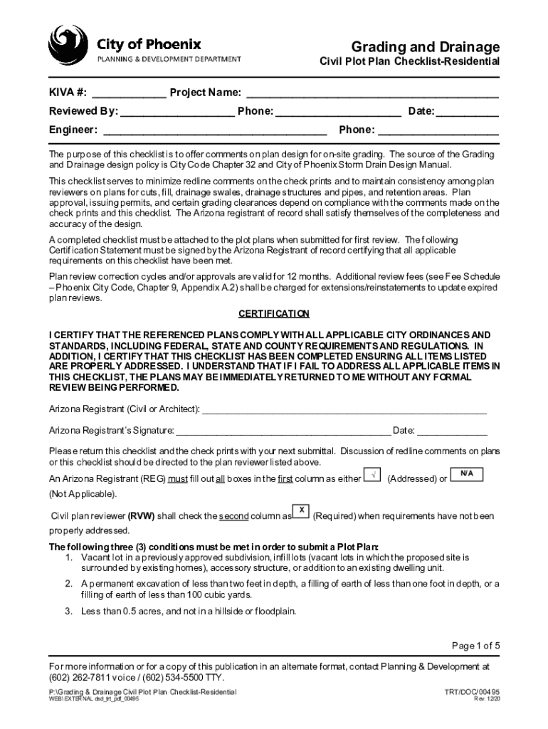 Grading &amp; Drainage Plot Plan, Residential Single Lot Checklist DOC  Form