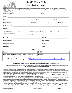  RAMS Track Club Registration Form Roselle Rams Track Club 2016