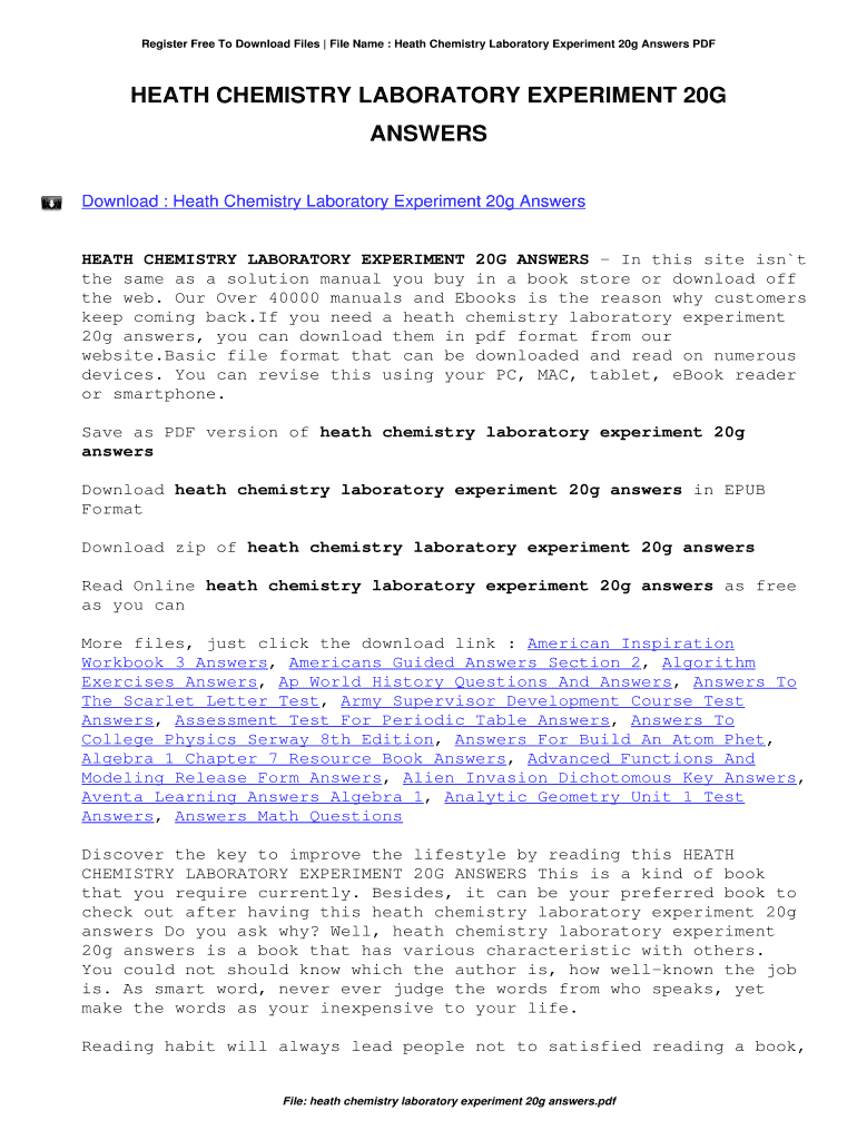 Health Chemistry Laboratory Experiments PDF  Form