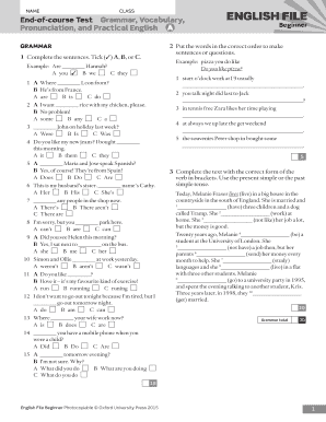 English File Beginner Tests  Form