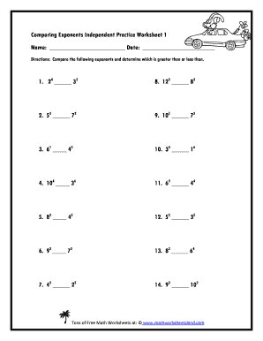 Comparing Exponents Worksheet  Form