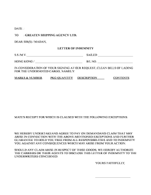 Letter of Indemnity Shipping Sample  Form